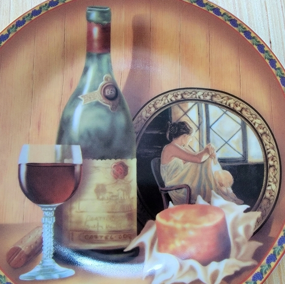 Burton Painted Art Wine Italian Collector Dessert Plate Dish Kitchen Wall Decor - Picture 2 of 5